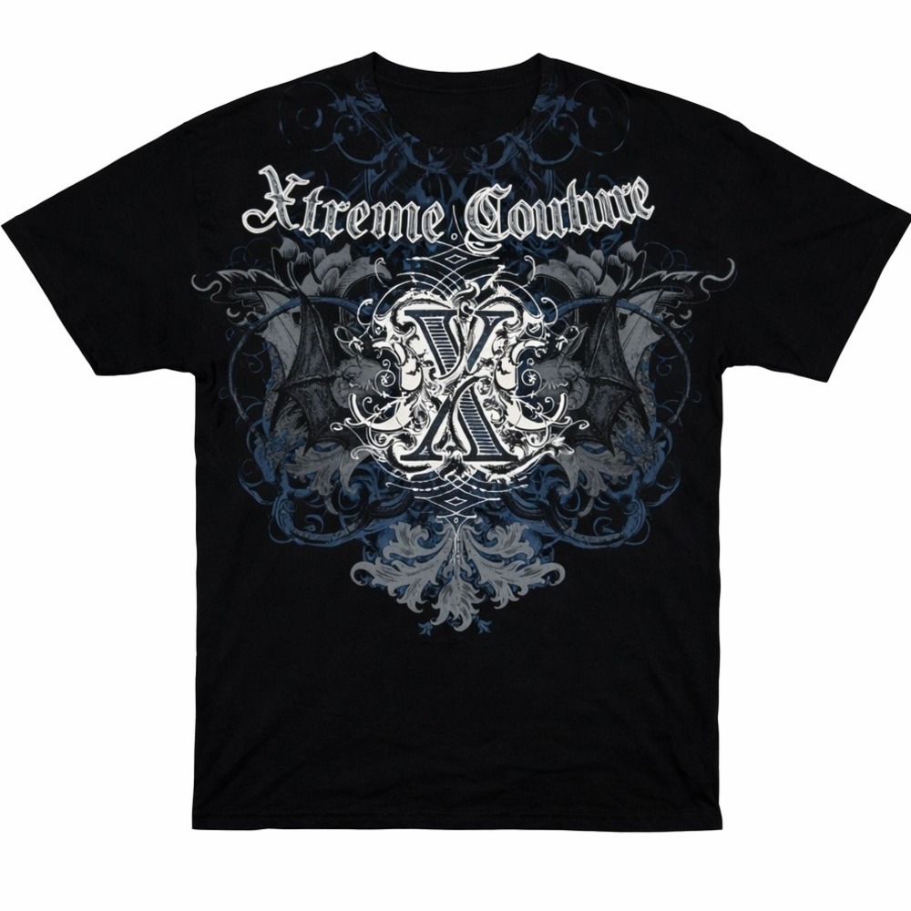 Xtreme Couture Graphic T-Shirt Mens XL Black Gothic MMA Bat Wing Tee Kurt Cobain